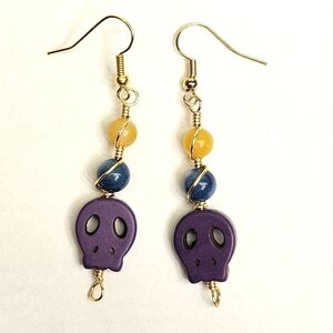 Purple Dyed Howlite Skull Earrings